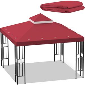Sumfaller 10x10 FT Gazebo Replacement Canopy Top Cover Double Tiered Canopy Top Cover for Outdoor BBQ Roof Cover Grill Shelter (Red)