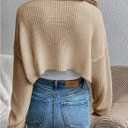 Women's Cardigan Shrugs Long Sleeve Knit Cropped Bolero Shrug Open Front Casual Cardigans for Dresses (Beige, L)