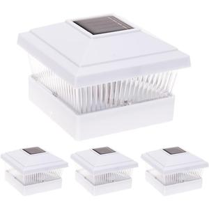 GreenLighting Classic Solar Post Cap Lights - Fits 5x5 PVC/Vinyl Outdoor Solar Powered Post Cap Light, Fence, Deck, Garden - Bright LED, Waterproof White 4 Pack