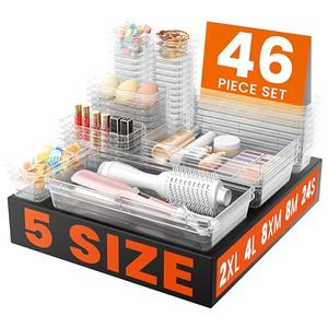 A-LuGei 【46PCS & 5Sizes】 Clear Drawer Organizer,【Hold 277 Items】 Makeup Organizer, Bathroom Organizers and Storage, Organization and Storage, Organizer Bins for Office Vanity Kitchen Tool Trays