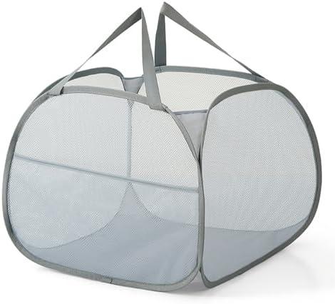Kimmama Collapsible Mesh Laundry Basket, Foldable Pop Up Laundry Hamper with Side Pocket, Removable Clothes Storage Bin with Handle for Laundry Room, College Drom, Bathroom, Kid Room, Travel, 95L
