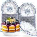 Grencian 100 Pcs Blue Floral Paper Bowls 12 Oz Disposable Blue White Flower Dessert Bowls Disposable Hot Soup Salad Bowl for Birthday Bridal Baby Shower Christmas Tea Party Supplies