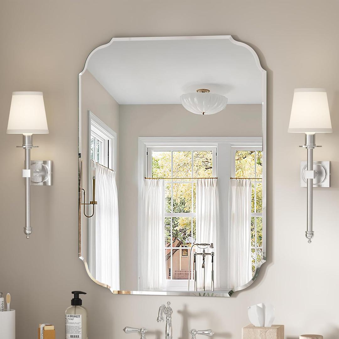 Silver Wall Mirror-Beveled Edge Frameless Mirror for Bathroom, Vanity, Bedroom, Rectangle Mirrors （32X24inch）