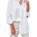 BONITEE Long Sleeve Button Down Shirts Women 2026 Casual Business Work Button Up Blouses Fall Oversized Loose Shirt Tops All-White,M