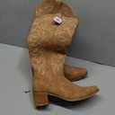 IUV Suede Cowboy Boots For Women Chunky Heel Pointed Toe Cowgirl Boots Mid Calf Western Embroidery Boots, Size:6.5