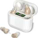 Hearing Aids with Long-Lasting Charging Case, Invisible Hearing Aids for Seniors with Smart Noise Cancellation, Completely-In-Canal Hearing Aid Devices, Easy Control (Beige)