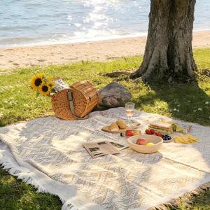 Outdoor Picnic Blanket Sandproof - Portable Lightweight Blanket T-Grid Picnic Mat for Beach, Camping, Park, Lawn, Concert & Wedding Photoshoot Indoor Bohemian Decor Machine Washable 70.8x90.5inch