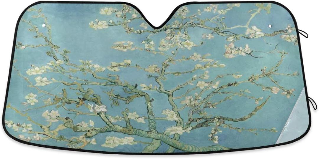 Car Windshield Sun Shade Van Gogh Almond Blossom Blocks UV Rays Sun Visor Protector Accordion Folding Auto Sunshade for Car Truck SUV 55x28inch (pattern 4)