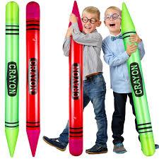 4 Pcs Inflatable Crayons Balloons Neon (2) 42" and (2) 26" Blow up Crayons Giant Prop Decorations for Birthday Classroom Party Decor Back to School Decorations, Red/Green 
