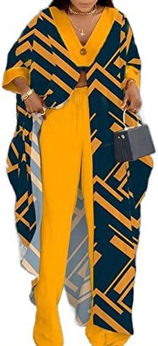 Women African 2 Piece Outfits Button V Neck Long Plus Size Split Caftans Wide Leg Pants Sets, Size: XXL Women African 2 Piece Outfits Button V Neck Long Plus Size Split Caftans Wide Leg Pants Sets, Size: XXL