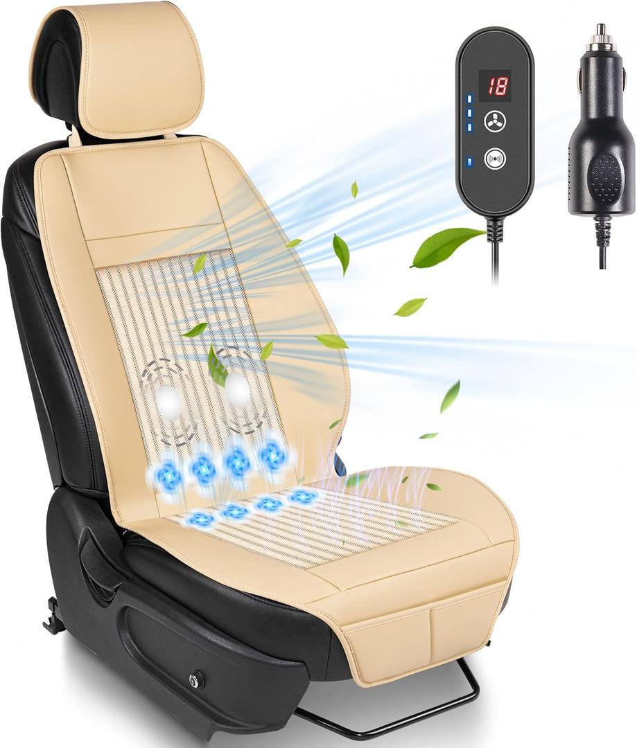 Paffenery 1Pcs Cooling Car Seat Cover Front Seat, 12V-24V Ventilated Cooling Car Seat Cushion, Cooled Seat Cover for Car SUV Truck Universal Fit, 108 Beige