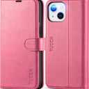 TUCCH Wallet Case Compatible with iPhone 13 (6.1" 2021), RFID Blocking Card Holder Stand PU Leather Cover with Shockproof TPU Shell for iPhone 13 6.1", Hot Pink