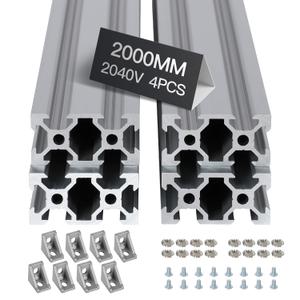 4 Pcs 2000 Mm 2040 V-Slot Extrusion Aluminum Profile, Anodized Linear Rail for 3D Printer Frame, CNC Machine, DIY Robotics & Structural Projects Silver