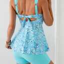 B2prity Tankini Swimsuits for Women Tummy Control Two Piece Modest Bathing Suits Floral Skirt Top with Boyshorts (Teal) M