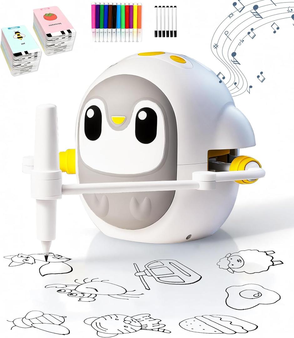 Drawing Robot for Kids, Montessori Learning Drawing Machine with 200 Cards, Smart Educational Painting Toy for 3 4 5 6 7 8 Year Old Boys Girls Birthday Party Gift- (Penguin)