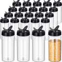 Zhehao 24 Pieces Plastic Spice Containers Plastic Spice Bottles Clear Reusable Large Empty Seasoning Jars with Shaker Lids for Kitchen Storage Seasoning Powder Herbs(16 oz,Cylinder,Clear and Black)