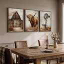 Framed Farmhouse Highland Cow Wall Art for Living Room, Set of 3 20x30 In, 20" W x 30" H x 3Pcs