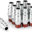 SANFU 3/8 High Flow Air Hose Fittings, 3/8 Inch Body Size, M-Type Plug, 1/4 Inch Male Threads Size, Pre-Coated, Steel Material, 300PSI, 10 Pieces