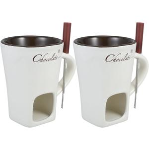 DECHOUS 2 Pack Fondue Pot Ceramic Chocolate Fondue Mug Set with 2 Forks Personal Fondue Mugs Melting Pot for Chocolate, Cheese, Butter, Suitable for Home Party Wedding