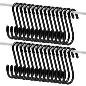 30-Pack 4 Inch Black S Hooks, Vinyl Coated Heavy Duty Hanging Hooks for Closet,Kitchen,Bathroom & Garage Organization,Versatile Indoor/Outdoor Solution