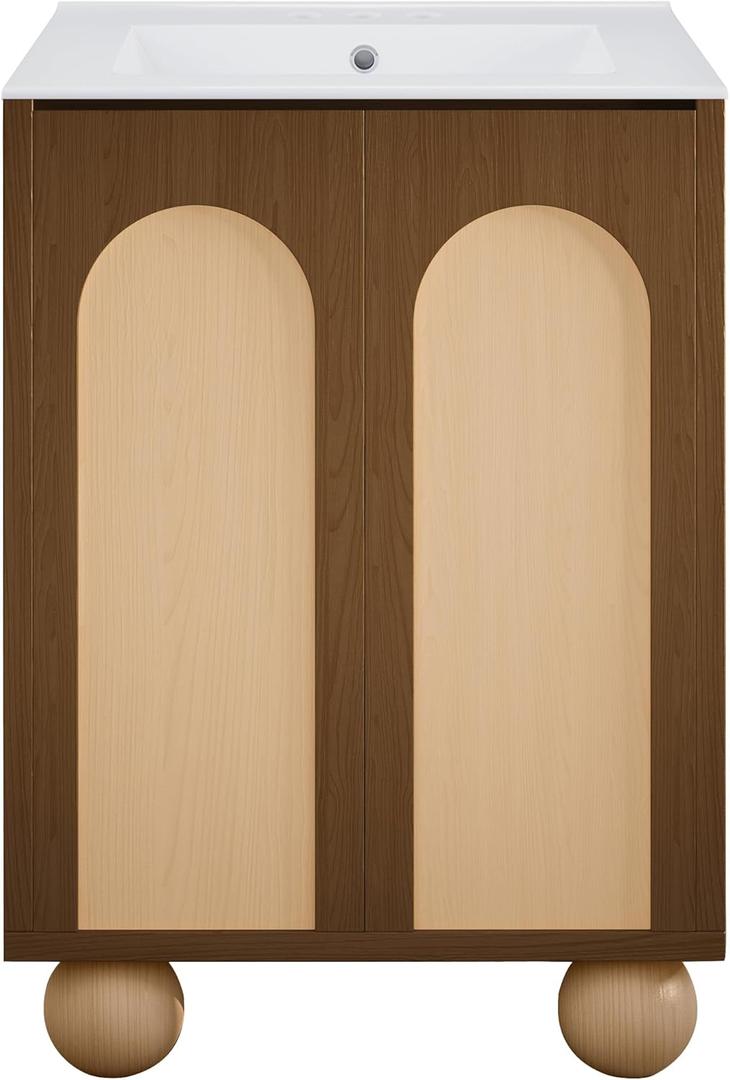 Plaisir II 24" Freestanding Bathroom Vanity in Brown Oak with 3-Hole Centerset Sink Top