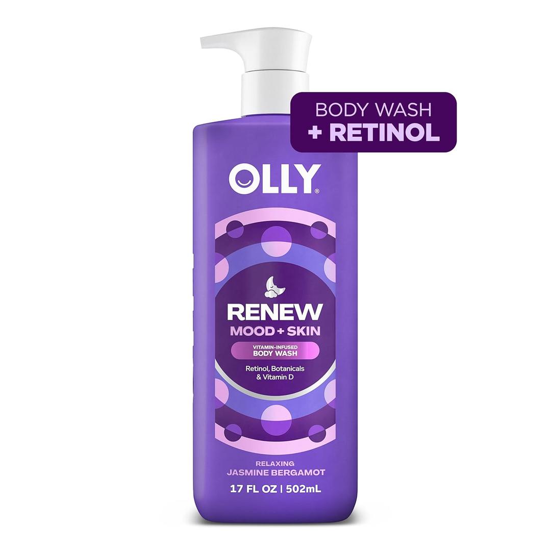 OLLY Renew Body Wash with Vitamin D, Retinol & Botanicals  Nourishing Cleanser for Skin Barrier Repair, Deep Hydration, Jasmine Bergamot Scent, 17oz