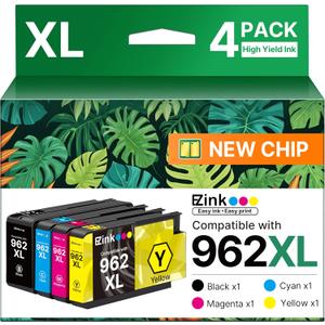 E-Z Ink 962XL Ink Cartridges Combo Pack Replacement for HP 962XL 962 Ink cartridges Work for HP Officejet Pro 9015e 9010 9025e 9015 9025 9018e 9020 9012e 9020e Printer (4 Pack)