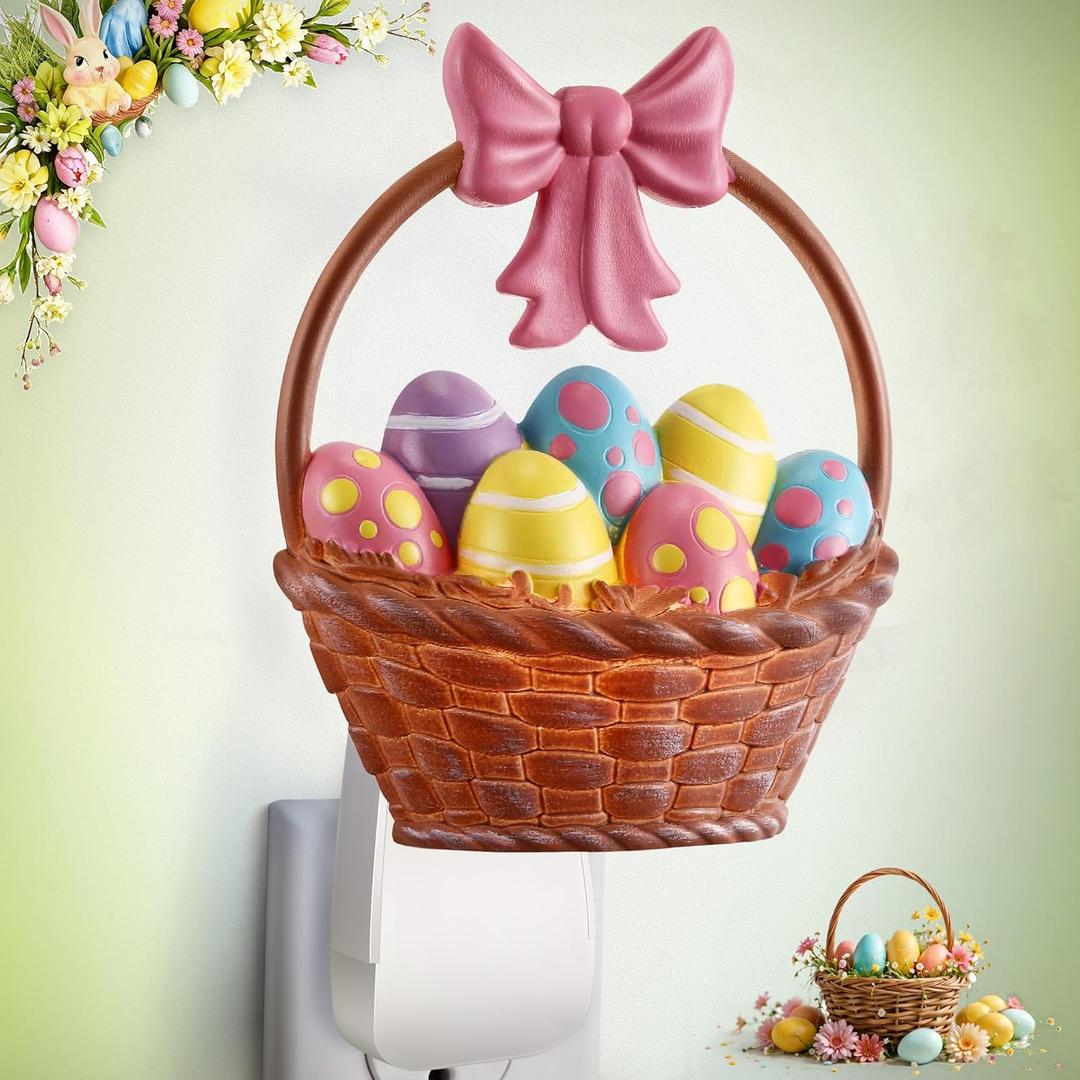 Hohean Easter Wall Fragrance Plug in with Night Light, Compatible with Bath & Body Works Wallflowers Refills, Easter Pink Bow Basket Filled with Eggs, Essential Oil Diffuser for Home, Office