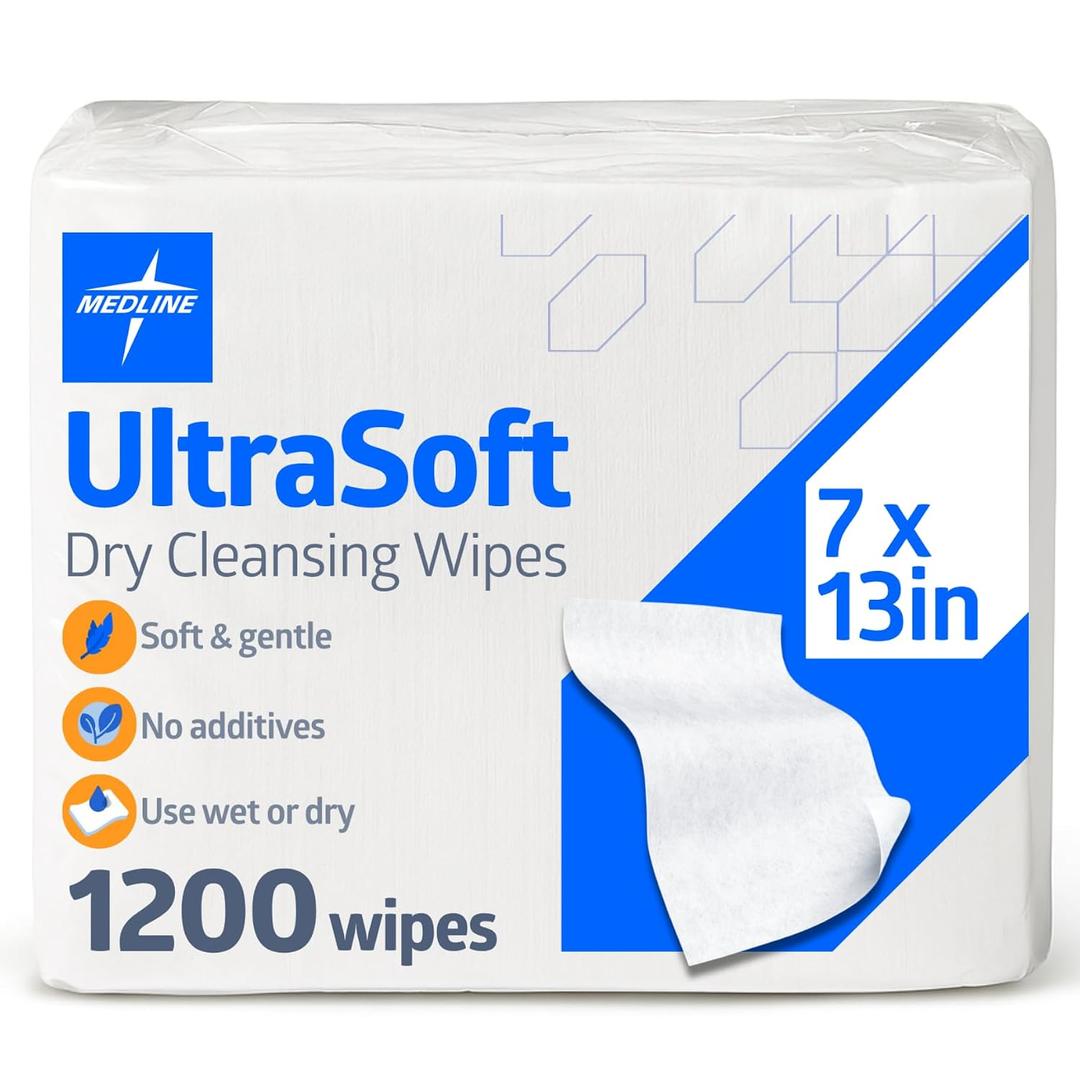 Medline Ultrasoft Dry Baby Wipes, Gentle Disposable Cleansing Cloths, 1,200 Count, Dry Wipe Size is 7 x 13 inches, Great for Sensitive Skin and can be used as Baby Washcloths, Incontinence Wipes