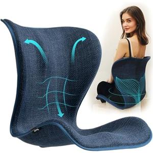 Ergonomic Lumbar Support Backrest Seat Cushion, Lower Waist Posture Corrector for Office Chair Long Sitting Desk Work, Gaming, Reading, One Piece Extra Large Back Straightener for Adult, Deep Blue