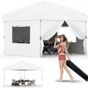 GarveeLife 10x10 Pop Up Canopy with 4Pcs Sidewalls Outdoor Canopy, White
