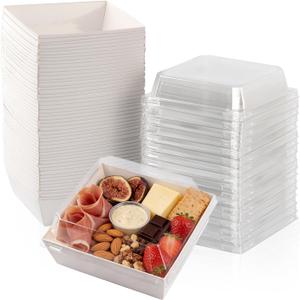50 Pack Charcuterie Boxes with Clear Lids, 4 Inches White Dessert Boxes To Go Disposable Mini Charcuterie Boxes for Cookie, Sandwich, Strawberry, Cupcake, Macaron, Cake Slice
