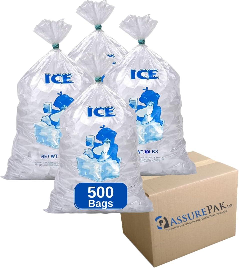 10LB LDPE Ice Bags  500 Clear 11.5"x22" Units, 1.45 mil Thickness  Durable Storage Solution for Freezer, Food Handling, Commercial Use, Machine-Compatible, Bulk Packaging - AssurePak