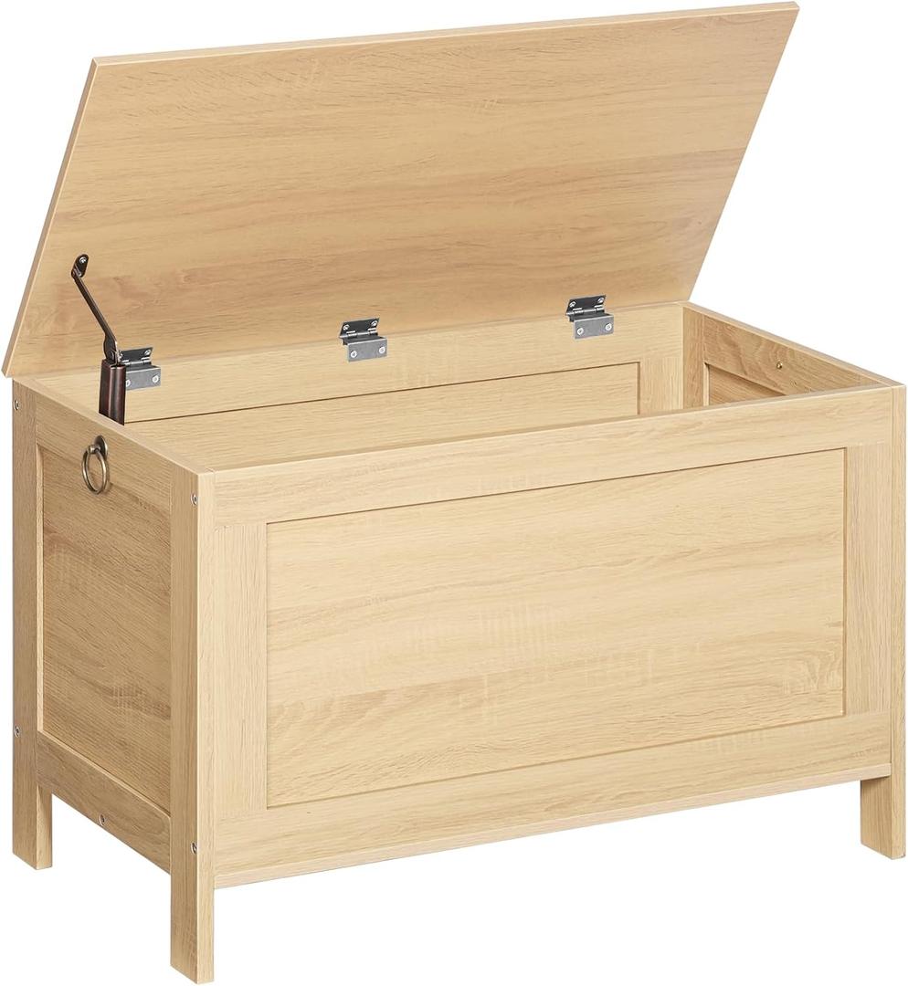 HOOBRO Toy Box, Retro Wooden Look Storage Chest with Safety Hinge, Entryway Storage Bench Supports 330 lb, 29.9 x 15.7 x 18.9 Inches Toy Chest Organizer, Easy Assembly (Natural) NL75CW01G2