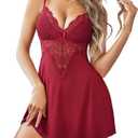 Avidlove Womens Nightgowns Sexy Sleepwear Chemise Lingerie Slip Dress Lace Nighty (Small, Wine Red)
