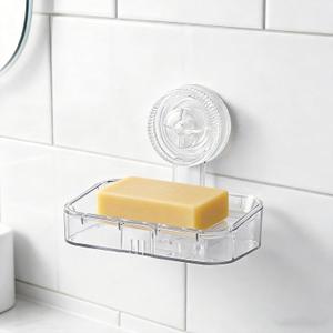 NEELEEN Soap Dish  Clear Suction Cup Soap Dish for Shower with Strong Suction & Reusable Adhesive NODrilling Self Draining Removable Waterproof Soap Sponge Holder for Shower Bathroom Bathtub Kitchen