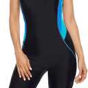 beautyin Women's Boyleg One Piece Swimsuit Racerback Athletic Bathing Suit (Blue/Black), XX-Large