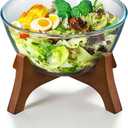 Buaic Large Glass Salad Bowl with Acacia Wood Base,5 L Decorative Glass Mixing Bowl Clear Borosilicate Glass Fruit Bowl and Trifle Bowl, Multifunctional Bowl for Popcorn,Chip, Bread,Snacks, Extra Large