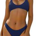 ZAFUL Women's Tie Back Padded High Cut Bralette Bikini Set Two Piece Swimsuit (Medium, 1-navy Blue86)