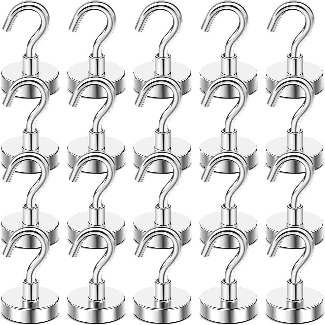 DIYMAG Magnetic Hooks 20pcs 50lbs Cruise Essentials 2026 Magnet Hook | Neodymium Heavy Duty Strong Magnets Hanging Ship Cabins Refrigerator Fridge Classroom Beach Vacation Kitchen Grills Home Tool