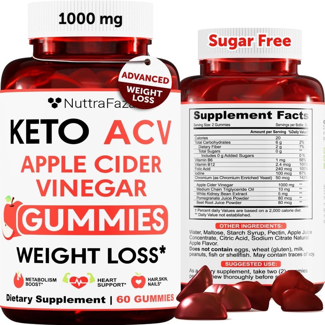Keto ACV Gummies Advanced Weight Loss - ACV Keto Gummies for Weight Loss for Women and Men - Keto Gummies Supplement - Detox & Cleanse, Digestion - Apple Cider Vinegar - Apple Flavor Exp 7/2/27