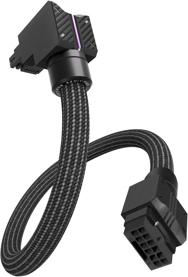 EZDIY-FAB UNIFAS ARGB 16-Pin 12VHPWR GPU Extension Cable for RTX 40/50 Series, 16AWG 90 Right-Angle 12V-2x6 PCIe 5.1 PSU Extension Cable, 5V 3-Pin RGB Sync, Unified Cable Design, Standard Type, Black