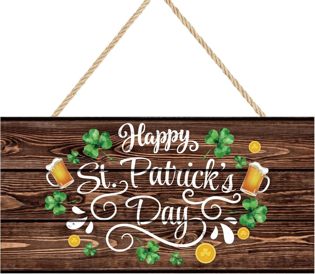 St. Patrick's Day Wooden Sign, Rustic Shamrock Farmhouse Wall Decor,St Patricks Day Hanging Wood Sign for Home Porch Indoor Outdoor Holiday Party Decoration Gift