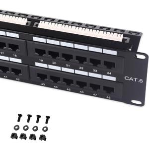 [UL Listed] Cable Matters 48 Port Patch Panel Rackmount or Wall Mount 19-Inch with Support Bar, 2U Cat6 Network Patch Panel for 10 Gigabit Ethernet, 110 or Krone Impact Tools Compatible