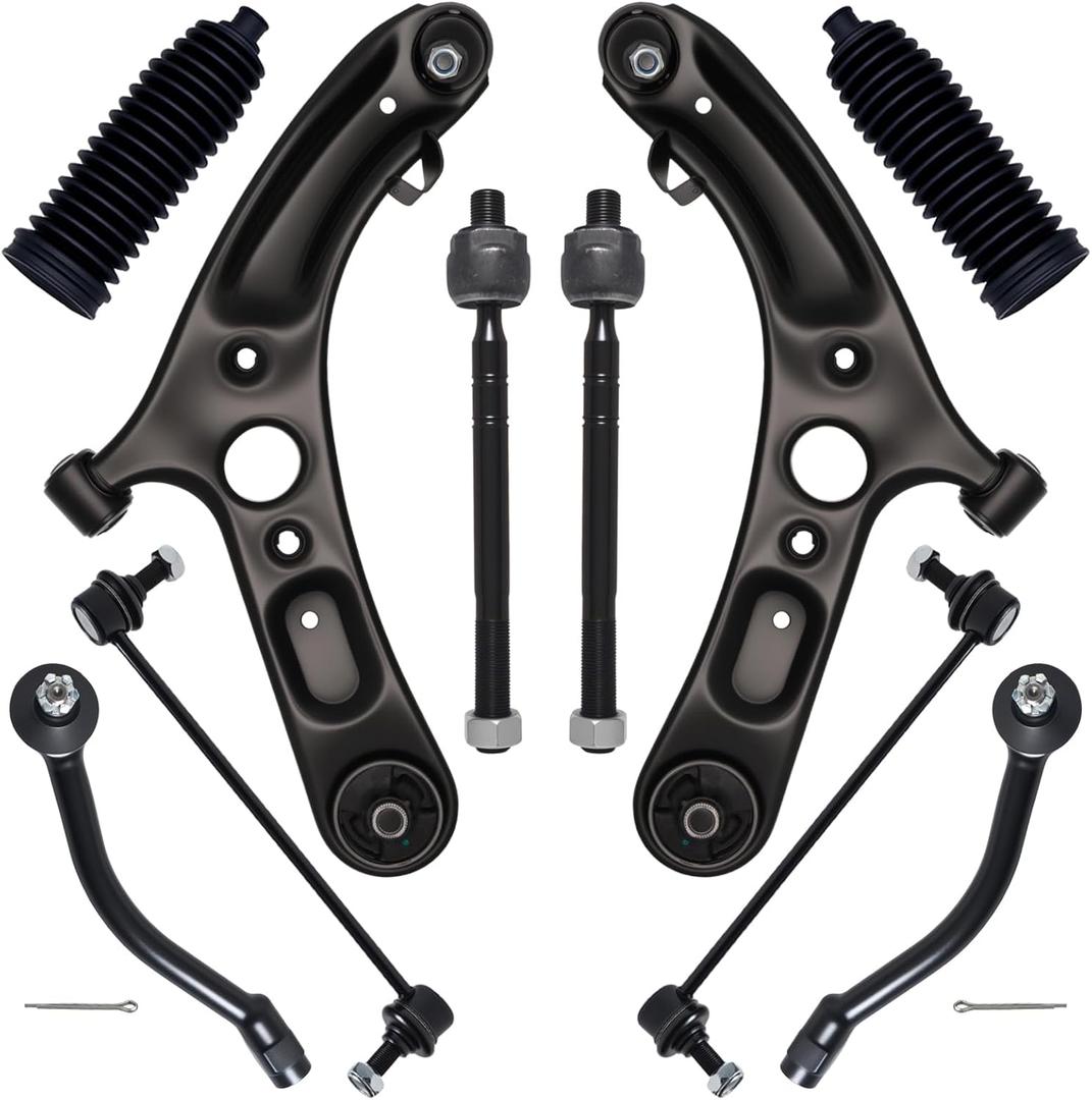AUQDD 10Pcs Front End Suspension Kit Fit For 2011-2016 Hy-undai Elantra Sedan, 12-17 Veloster, 2 Lower Control Arm w/Ball Joint 2 Sway Bar Link 4 Outer & Inner Tie Rod End (# K622232 K622646 EV800886)