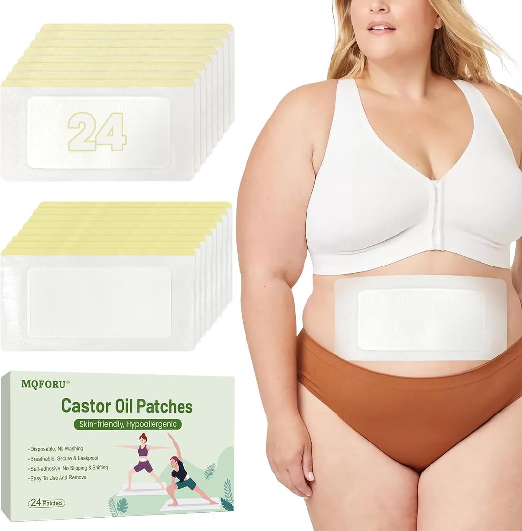 24 Pcs Castor Oil Pack Wrap Plus Size, Castor Oil Patches Disposable for Liver, Stomach, Self-Adhesive, Portable, Leak-Free & No Wash, 11.8"x6.3"