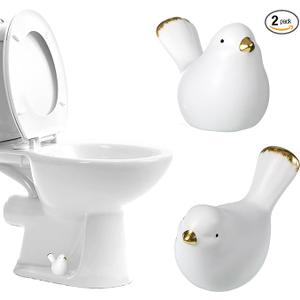 2Packs Birds Toilet Bolt Covers Decorative Ceramic Toilet Bolt Caps Cute Toilets Screw Cover Caps for Bottom of Toilets Easy Installation Bathroom Replacement Parts for Bathroom Decor (White)