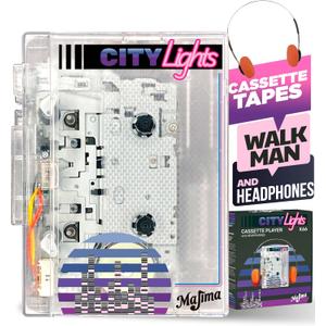 Bluetooth Cassette Player with FM Radio Transparent Portable Design Retro Audio Gift Supports USB Power or AA Batteries Wired Headphones Included Nostalgic Music Lovers Collectors 80s 90s Vibes Device