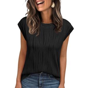 LILLUSORY Dressy Casual Blouses for Women 2026 Summer Tops Trendy Cap Short Sleeve T Shirts Cute Work Clothes (M)