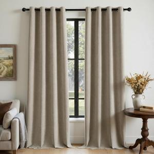 100% Blackout Curtains for Bedroom, Luxury Chenille Thermal Insulated Drapes for Living Room, Energy Saving Room Darkening 96 Inch Long Curtains, Grommet Top, 2 Panels, 52" W x 96" L, Khaki